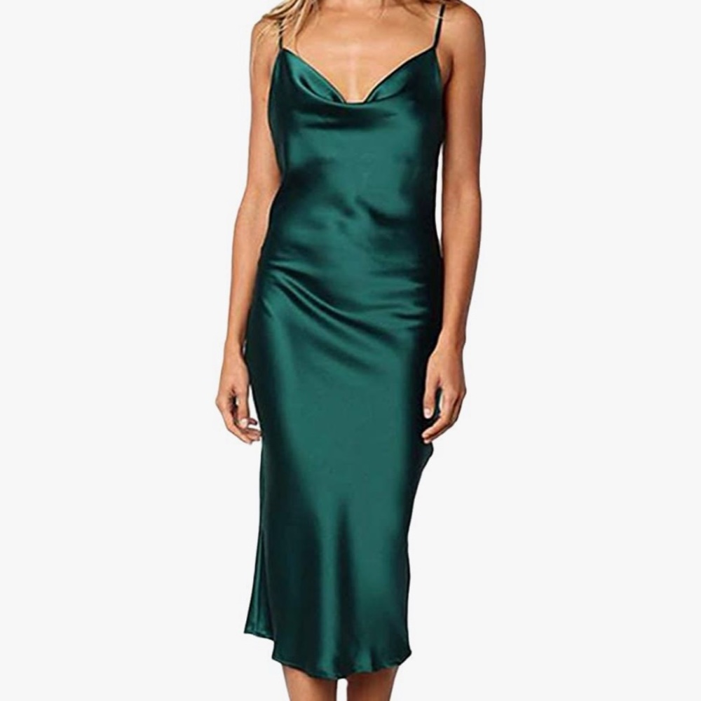 Emerald green satin dress!